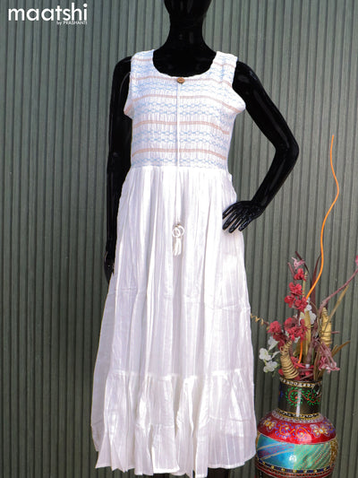 Cotton readymade coat type dress off white with allover thread weaves & smoking neck pattern  without pant & sleeve attached