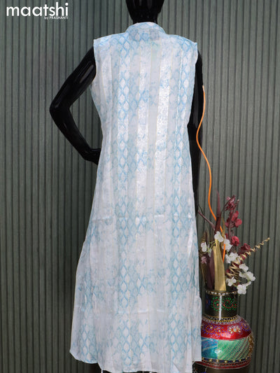 Cotton readymade coat type dress off white and pastel blue with allover thread weaves & smoking neck pattern crocia lace work  without pant & sleeve attached