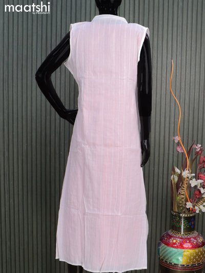 Cotton readymade coat type dress pink and off white with allover thread weaves & smoking neck pattern & coat type mirror work pattern sleeve attached without pant & sleeve attached