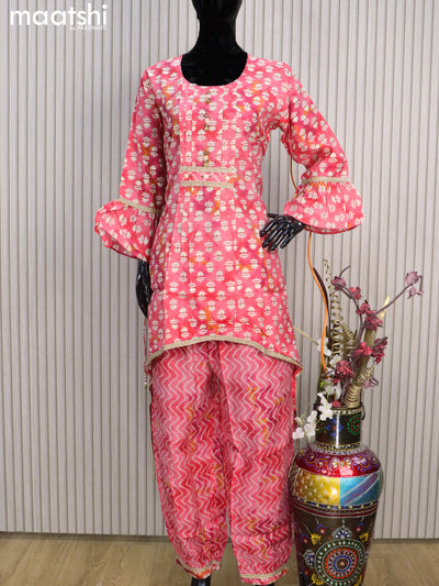 Muslin readymade co-ord set peach pink shade with allover butta prints & simple neck pattern and straight cut pant