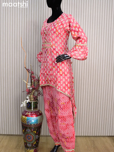 Muslin readymade co-ord set peach pink shade with allover butta prints & simple neck pattern and straight cut pant