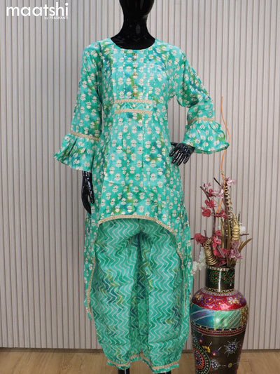 Muslin readymade co-ord set teal blue with allover butta prints & simple neck pattern and straight cut pant