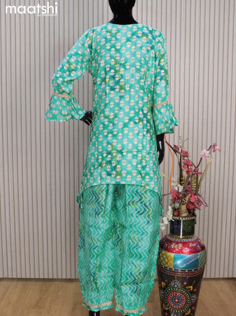 Muslin readymade co-ord set teal blue with allover butta prints & simple neck pattern and straight cut pant