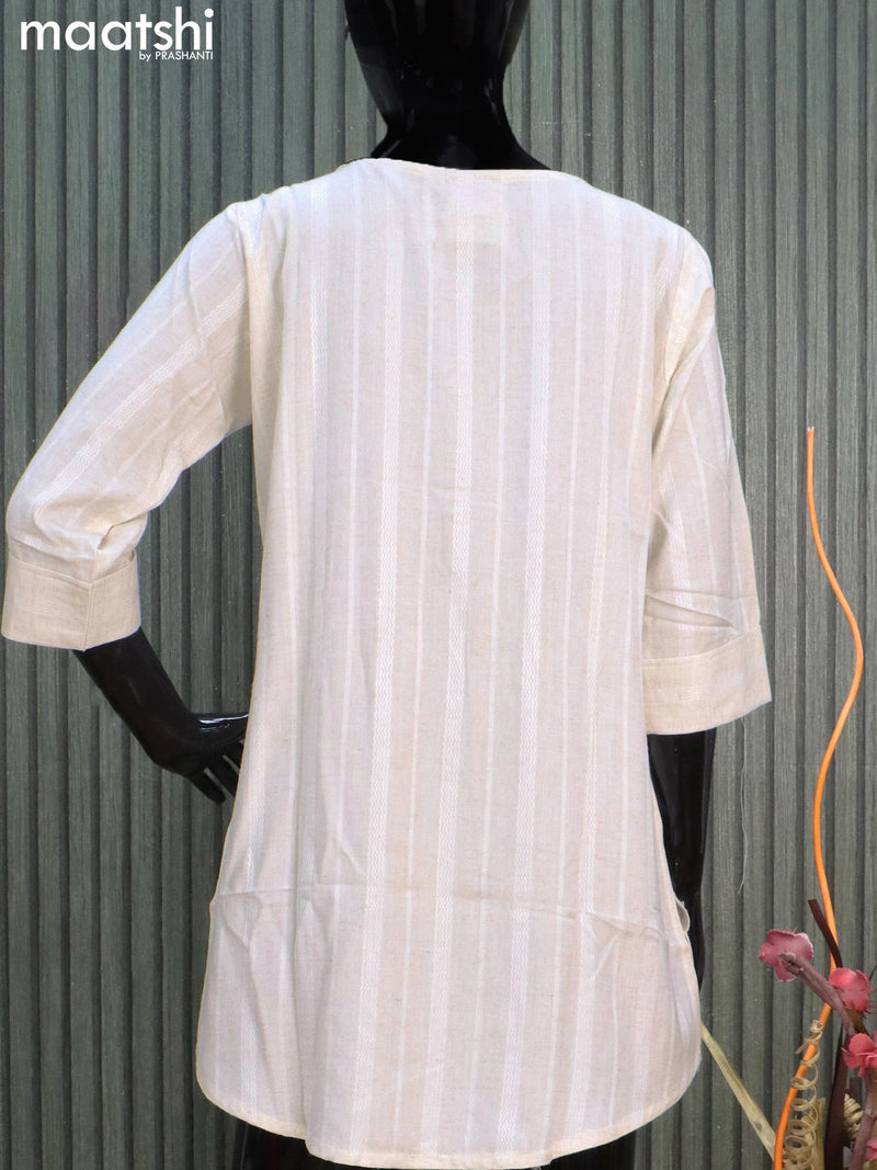 Cotton readymade short kurti off white with lace work neck pattern without pant
