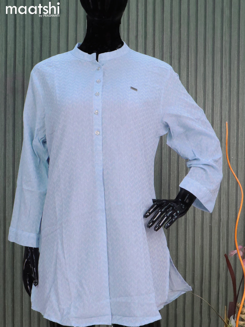 Cotton readymade short kurti light blue shade with allover self emboss without pant