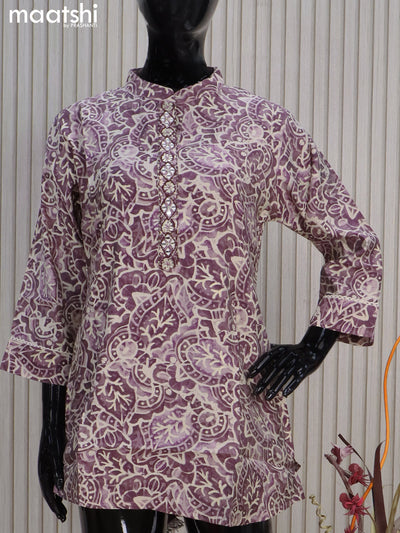 Modal readymade short kurti deep wine shade with allover prints without pant