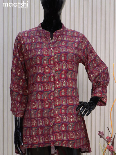 Modal readymade short kurti maroon shade with allover prints without pant