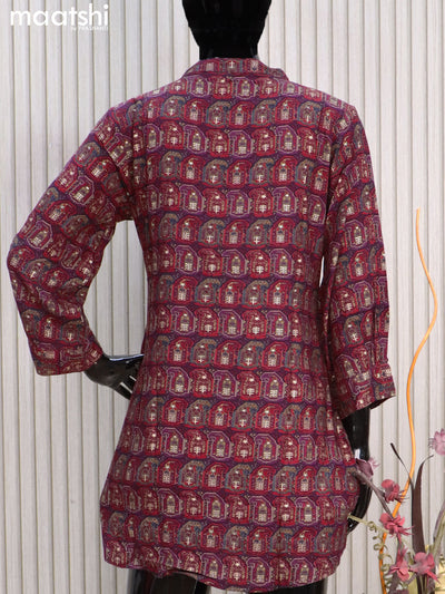 Modal readymade short kurti maroon shade with allover prints without pant