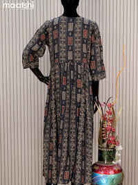 Rayon readymade umbrella kurti elephant grey with allover prints & embroidery sequin work neck pattern without pant