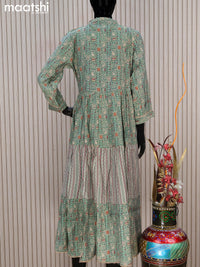 Modal readymade umbrella kurti pastel green with allover prints & beaded work neck pattern without pant