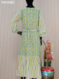 Cotton readymade umbrella kurti teal green with allover prints & sequin work neck pattern without pant