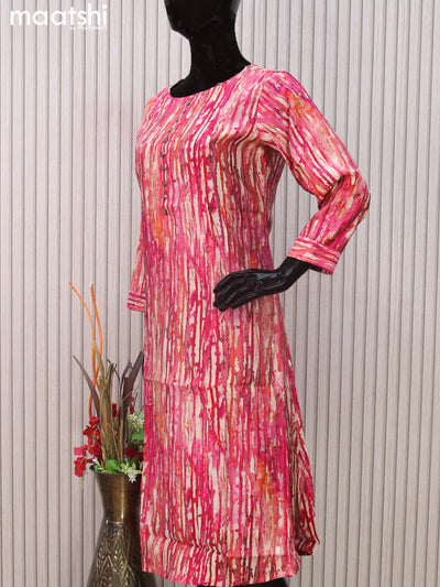 Modal readymade A-line kurti pink with allover prints & simple neck pattern without pant