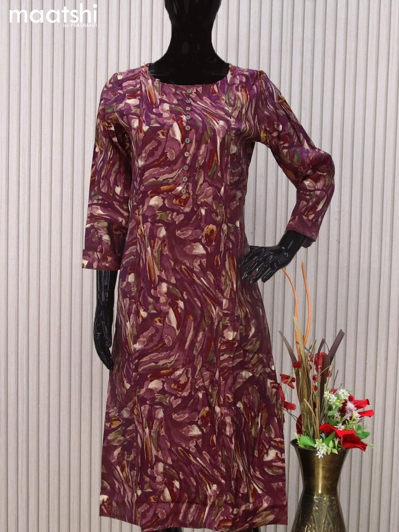 Modal readymade A-line kurti maroon with allover prints & simple neck pattern without pant