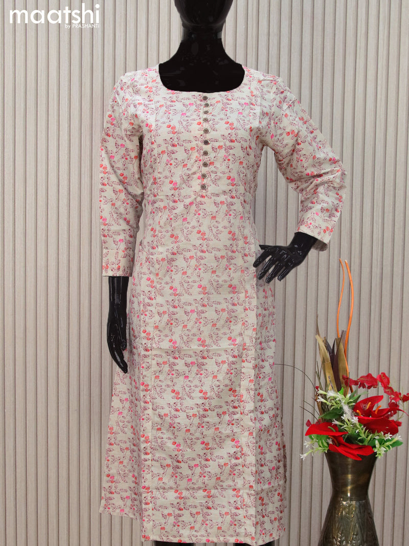 Rayon readymade A-line kurti grey with allover prints & simple neck pattern without pant