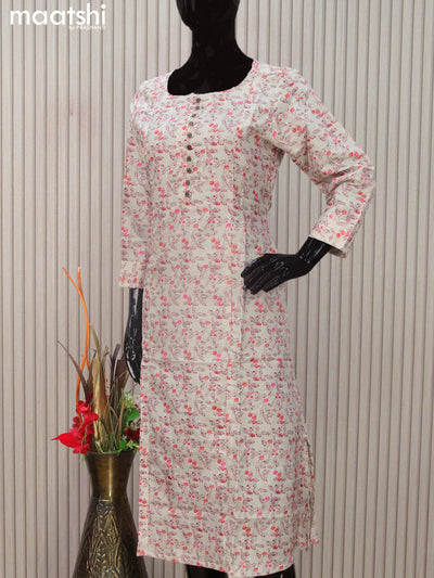 Rayon readymade A-line kurti grey with allover prints & simple neck pattern without pant