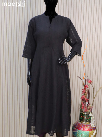 Semi georgette anarkali kurti black with allover chikankari work & simple neck pattern without pant
