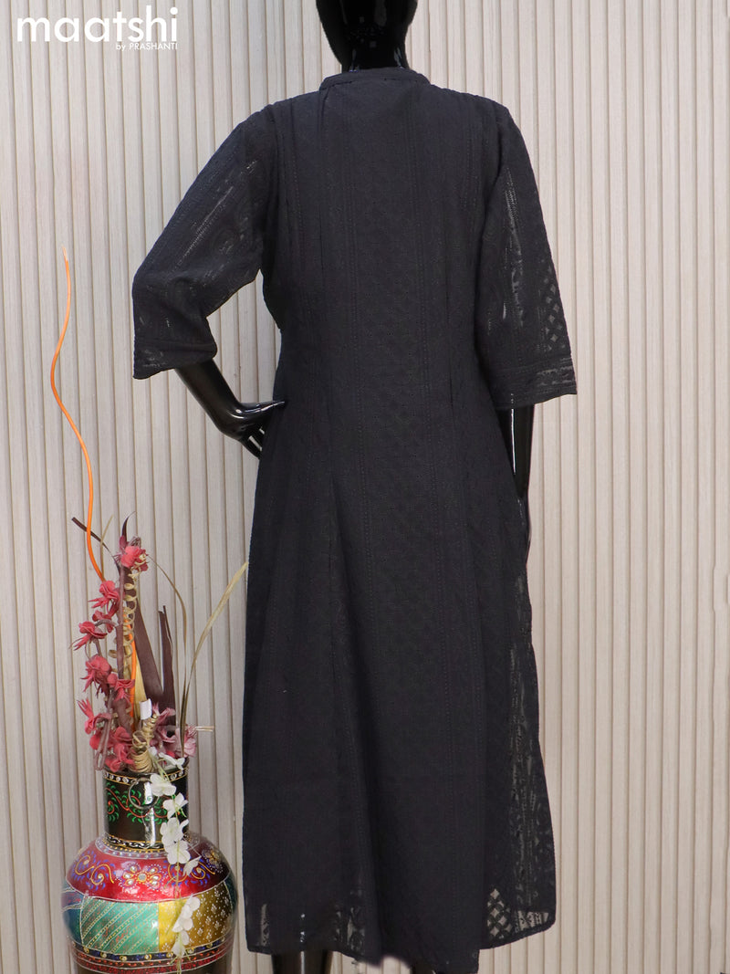 Semi georgette anarkali kurti black with allover chikankari work & simple neck pattern without pant