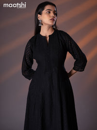 Semi georgette anarkali kurti black with allover chikankari work & simple neck pattern without pant