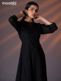 Semi georgette anarkali kurti black with allover chikankari work & simple neck pattern without pant