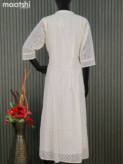 Semi georgette anarkali kurti off white with allover chikankari work & simple neck pattern without pant