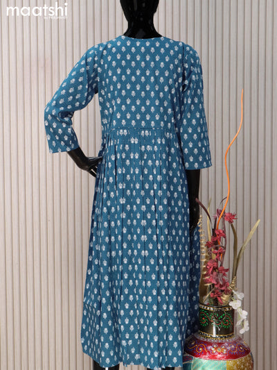 Rayon readymade umbrella kurti indigo blue with floral butta prints & embroidery sequin work neck pattern without pant