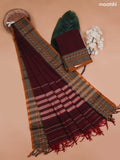 Maroon Narayanpet Cotton Dress Material With Plain Body and Running Bottom & Duppata