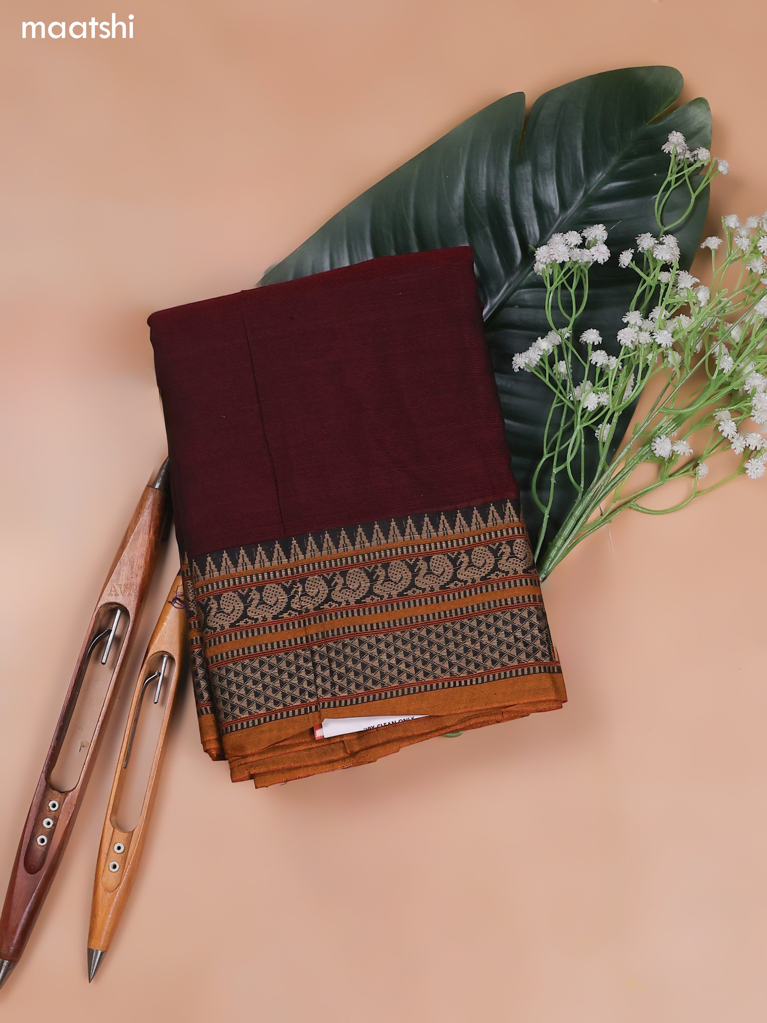 Maroon Narayanpet Cotton Dress Material With Plain Body and Running Bottom & Duppata