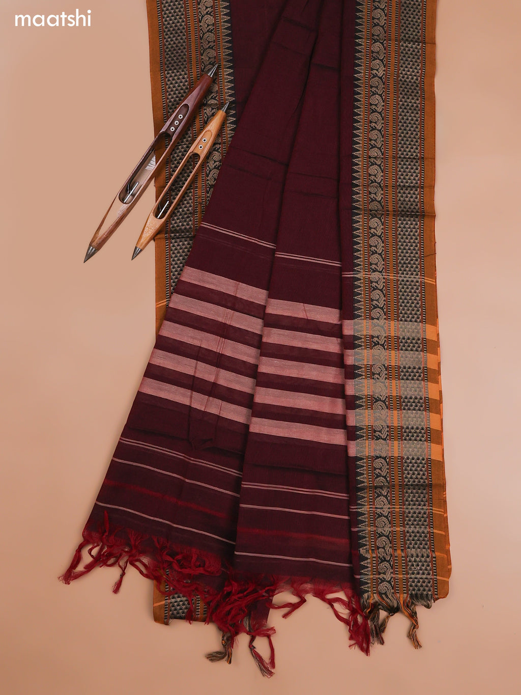 Maroon Narayanpet Cotton Dress Material With Plain Body and Running Bottom & Duppata