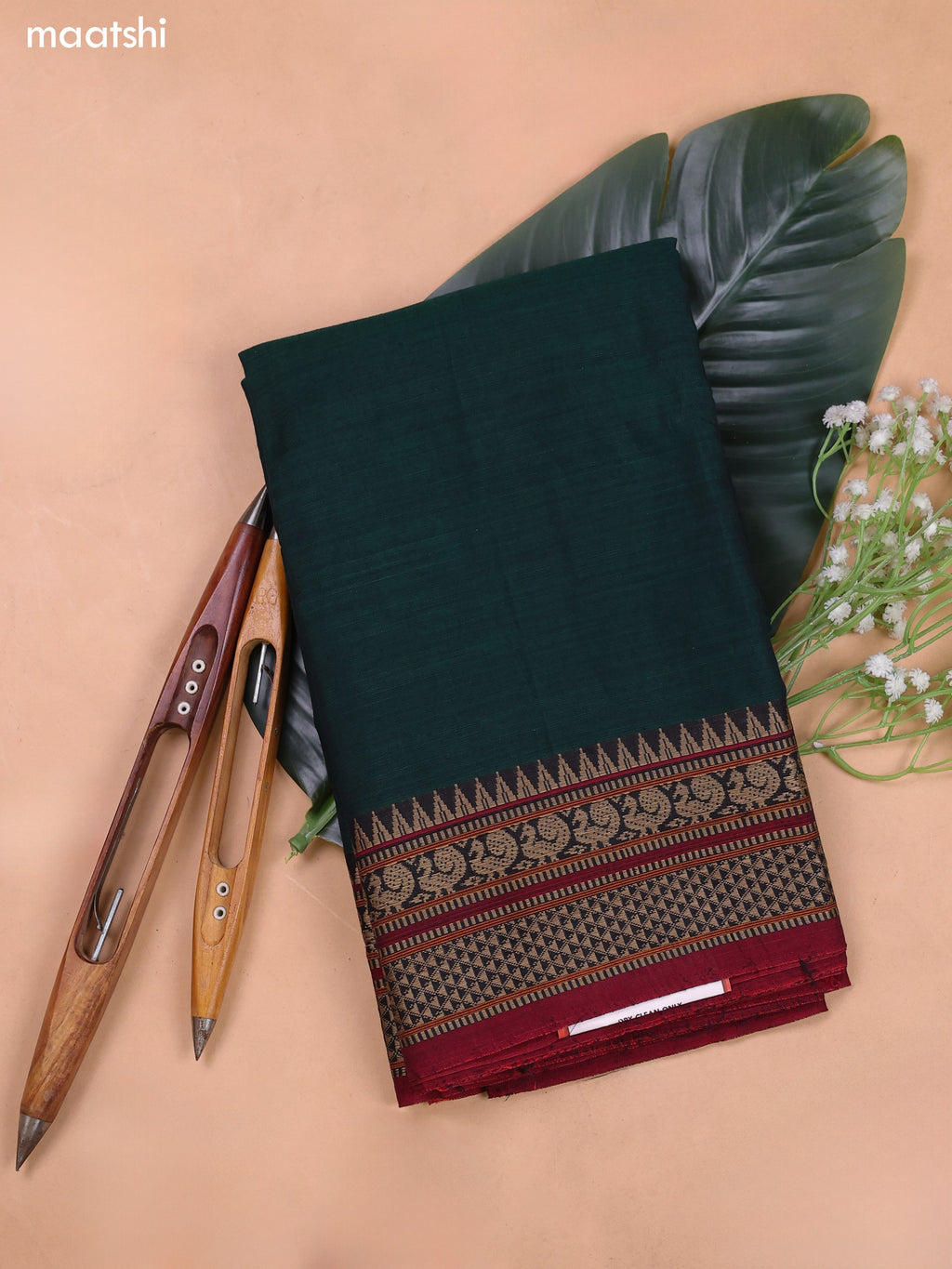 Green Narayanpet Cotton Dress Material With Plain Body and Running Bottom & Duppata