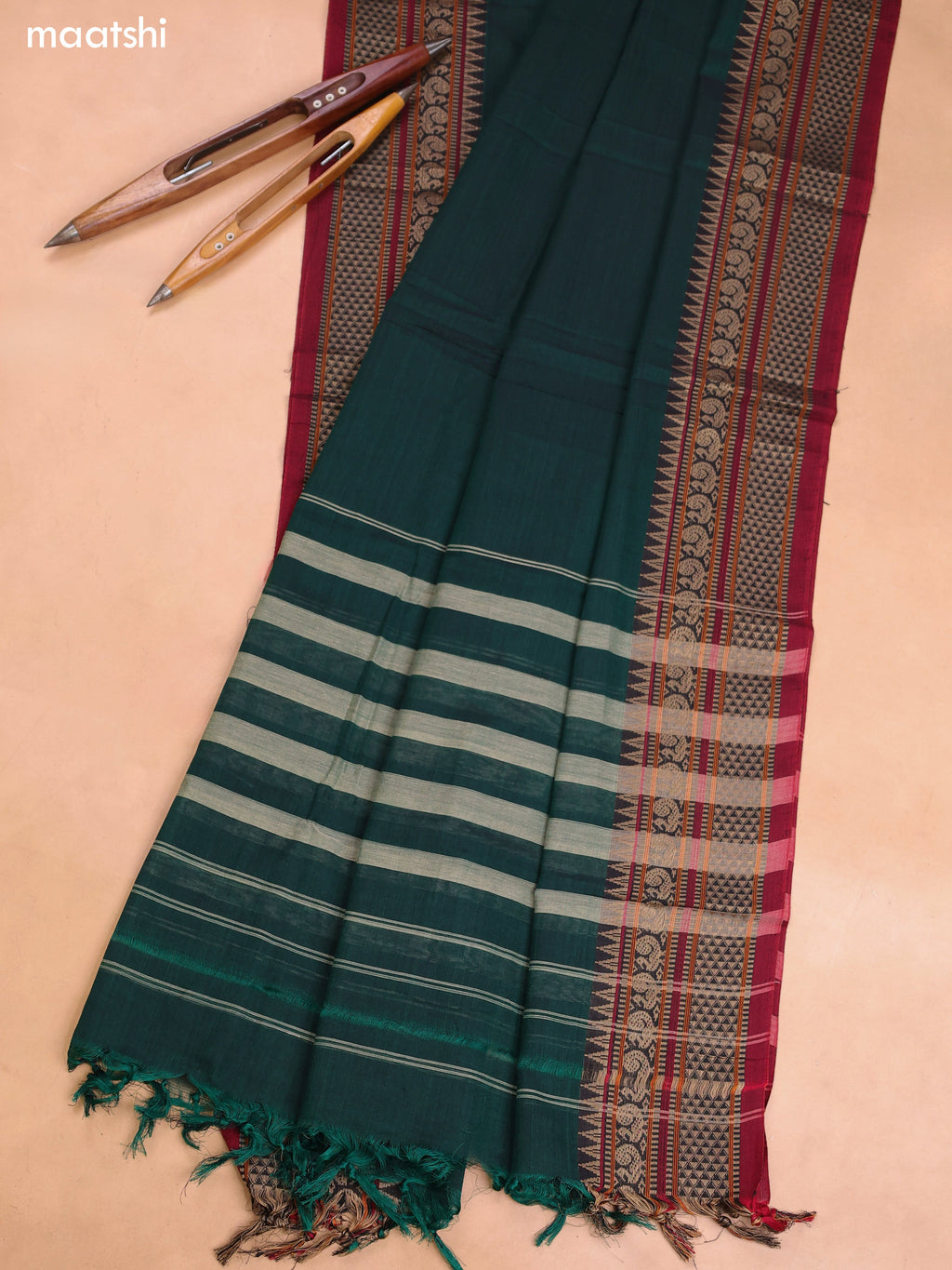 Green Narayanpet Cotton Dress Material With Plain Body and Running Bottom & Duppata