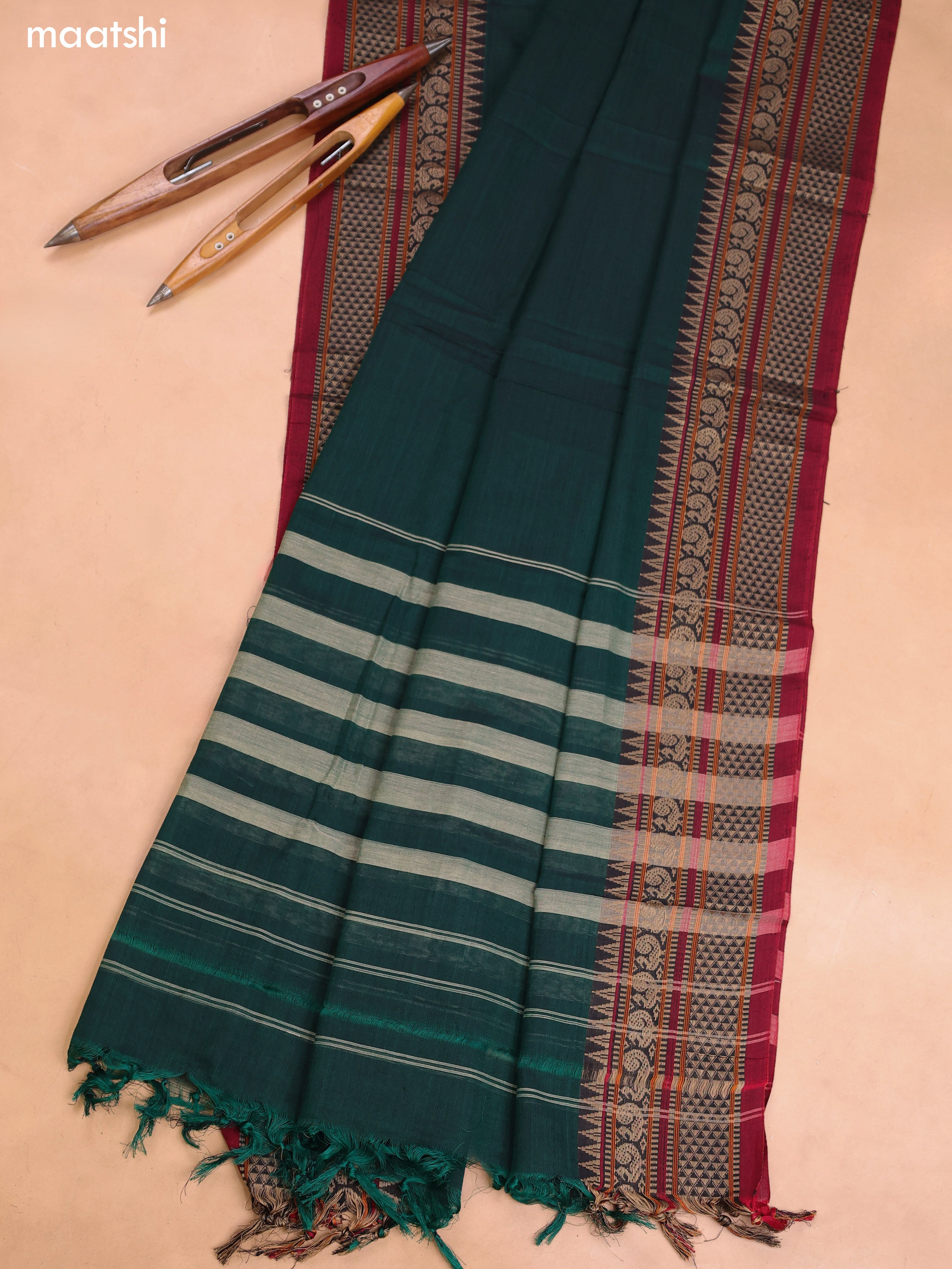 Green Narayanpet Cotton Dress Material With Plain Body and Running Bottom & Duppata