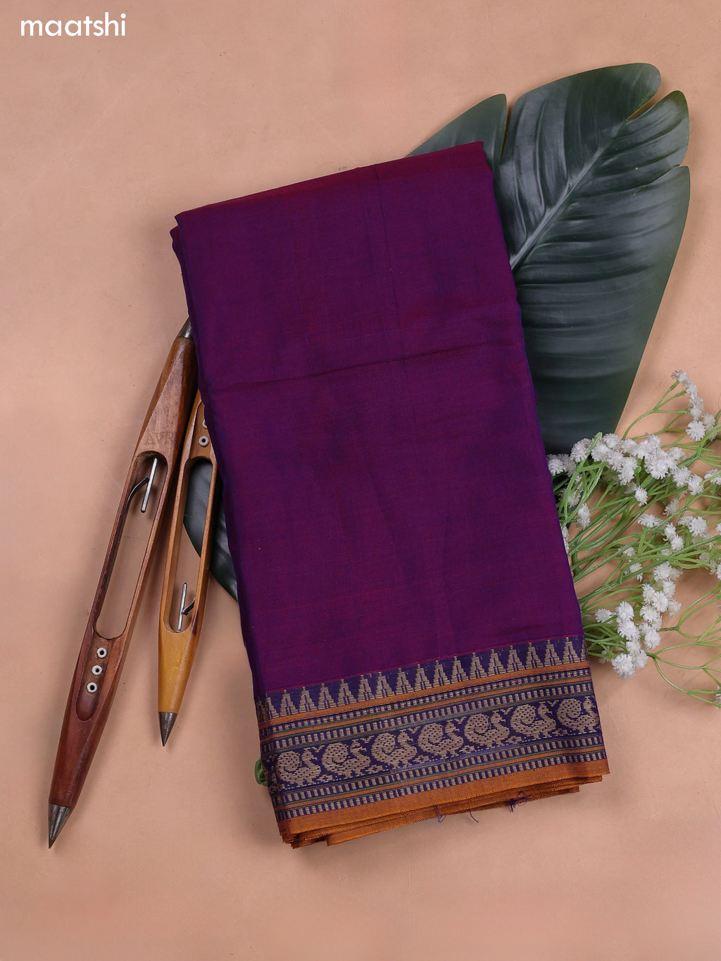 Purple Narayanpet Cotton Dress Material With Plain Body and Running Bottom & Duppata