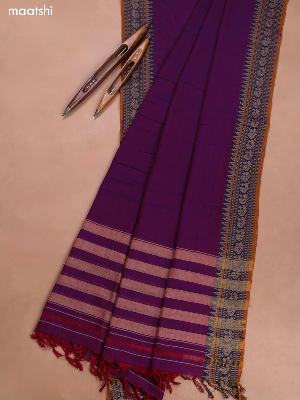 Purple Narayanpet Cotton Dress Material With Plain Body and Running Bottom & Duppata