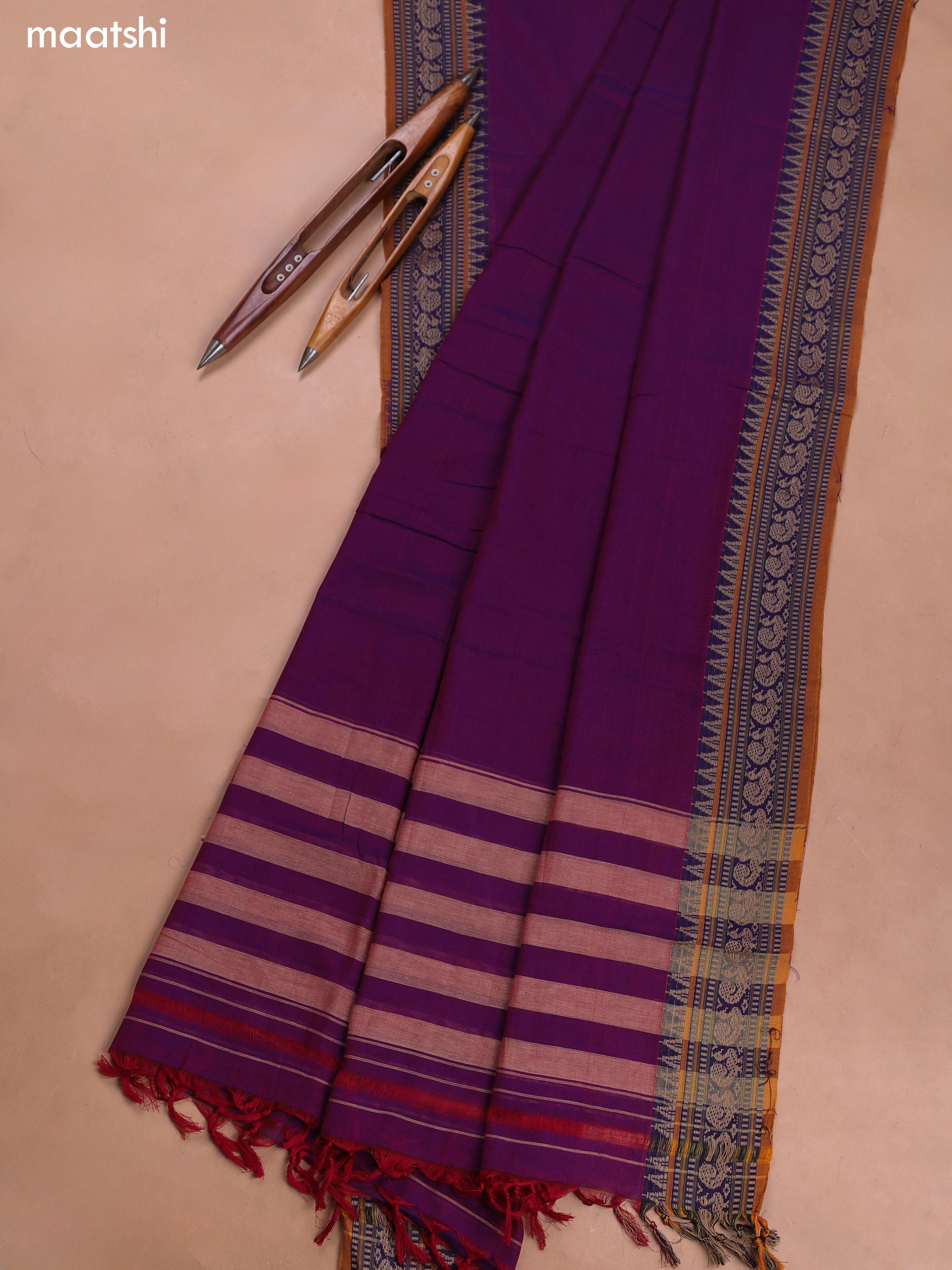 Purple Narayanpet Cotton Dress Material With Plain Body and Running Bottom & Duppata