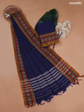 Navy Blue Narayanpet Cotton Dress Material With Plain Body and Running Bottom & Duppata