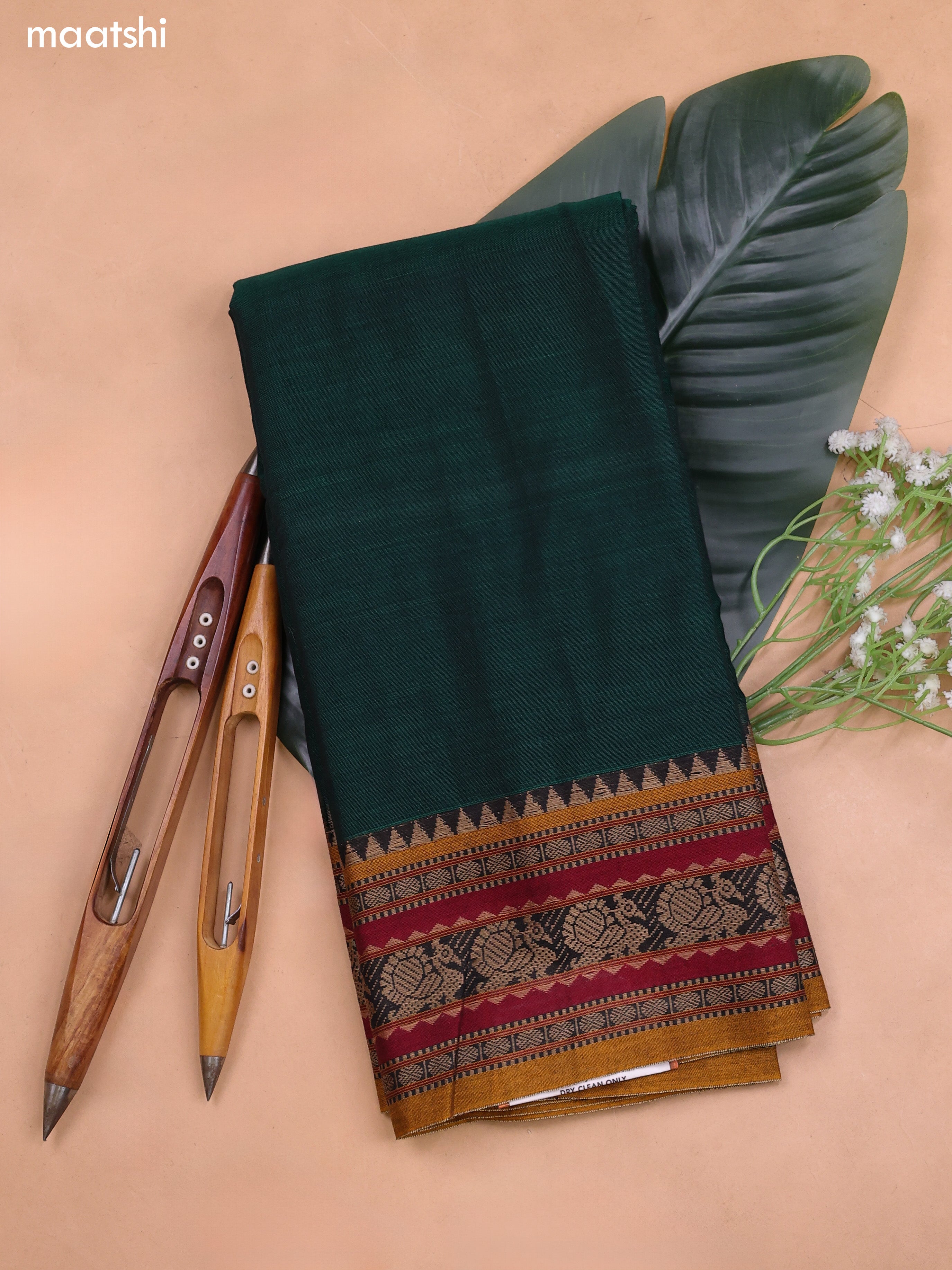 Green Narayanpet Cotton Dress Material With Plain Body and Running Bottom & Duppata