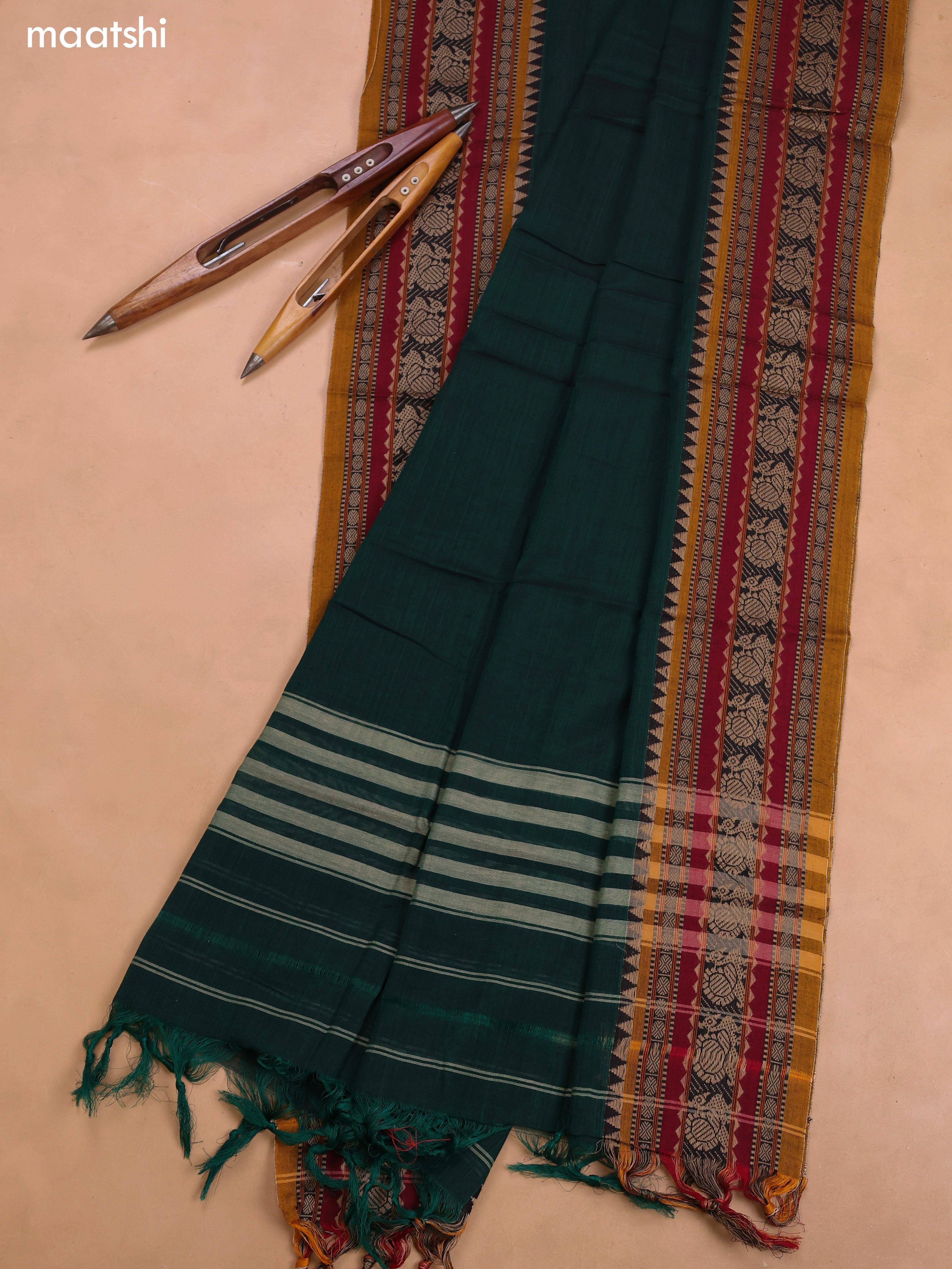 Green Narayanpet Cotton Dress Material With Plain Body and Running Bottom & Duppata