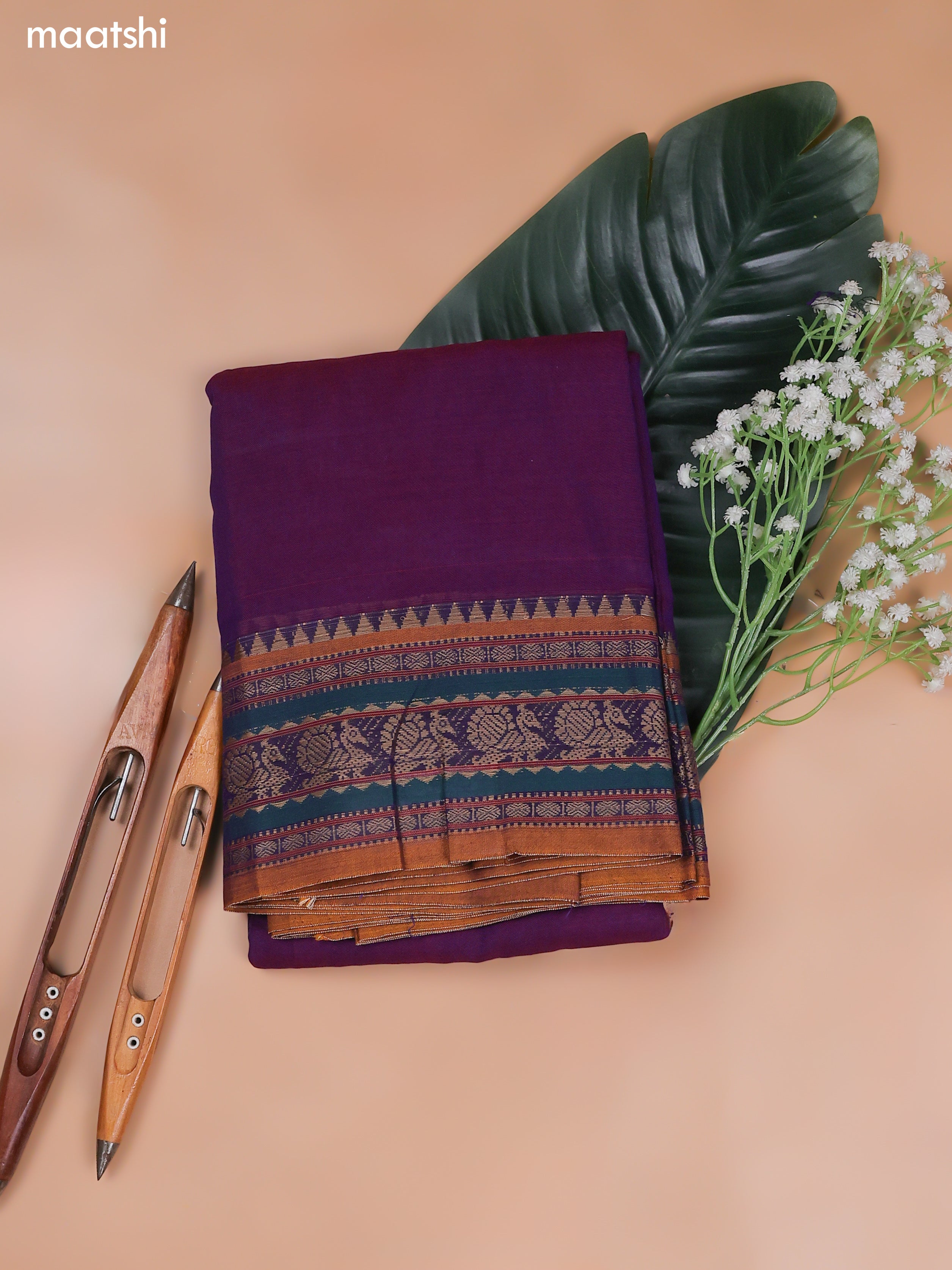 Purple Narayanpet Cotton Dress Material With Plain Body and Running Bottom & Duppata