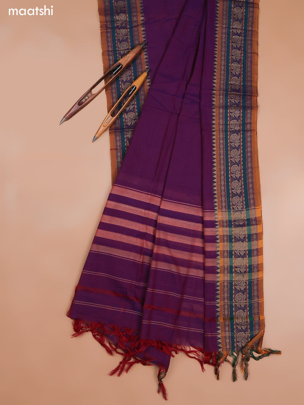 Purple Narayanpet Cotton Dress Material With Plain Body and Running Bottom & Duppata