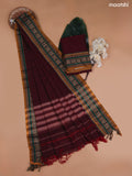 Maroon Narayanpet Cotton Dress Material With Plain Body and Running Bottom & Duppata