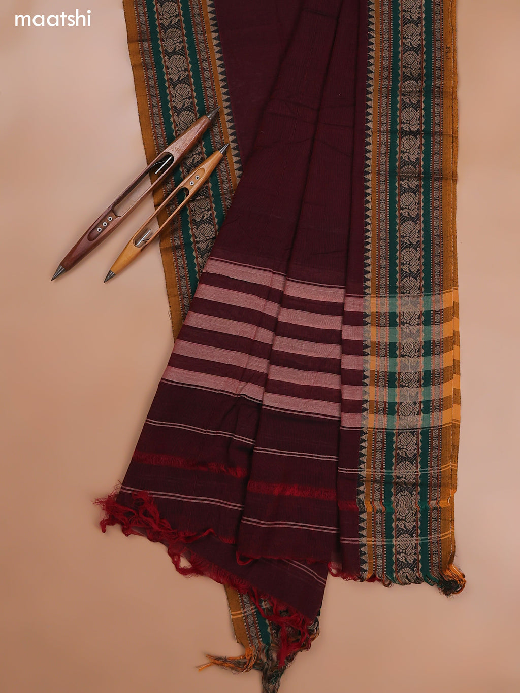 Maroon Narayanpet Cotton Dress Material With Plain Body and Running Bottom & Duppata