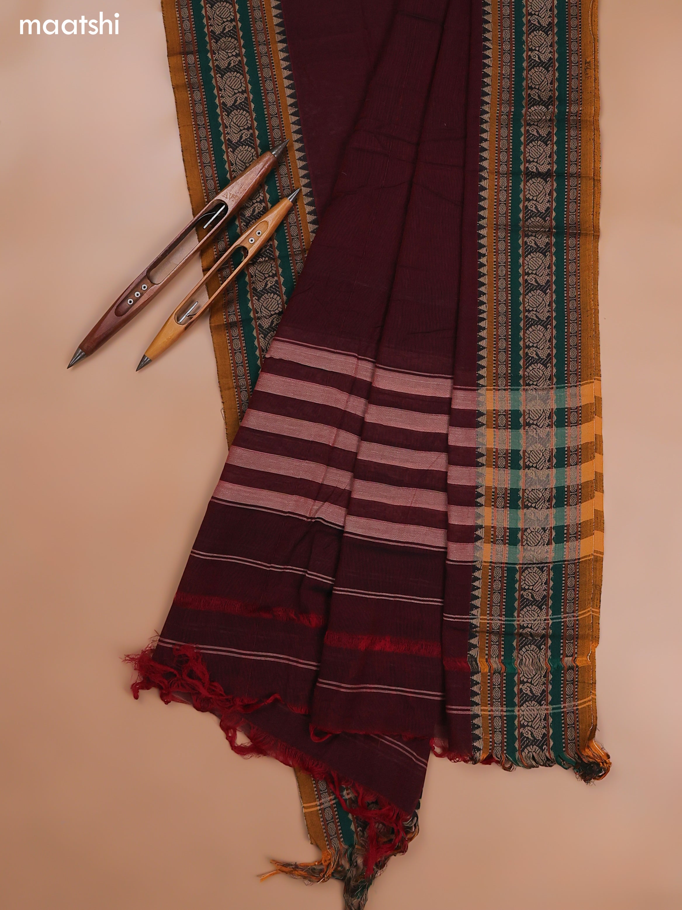 Maroon Narayanpet Cotton Dress Material With Plain Body and Running Bottom & Duppata