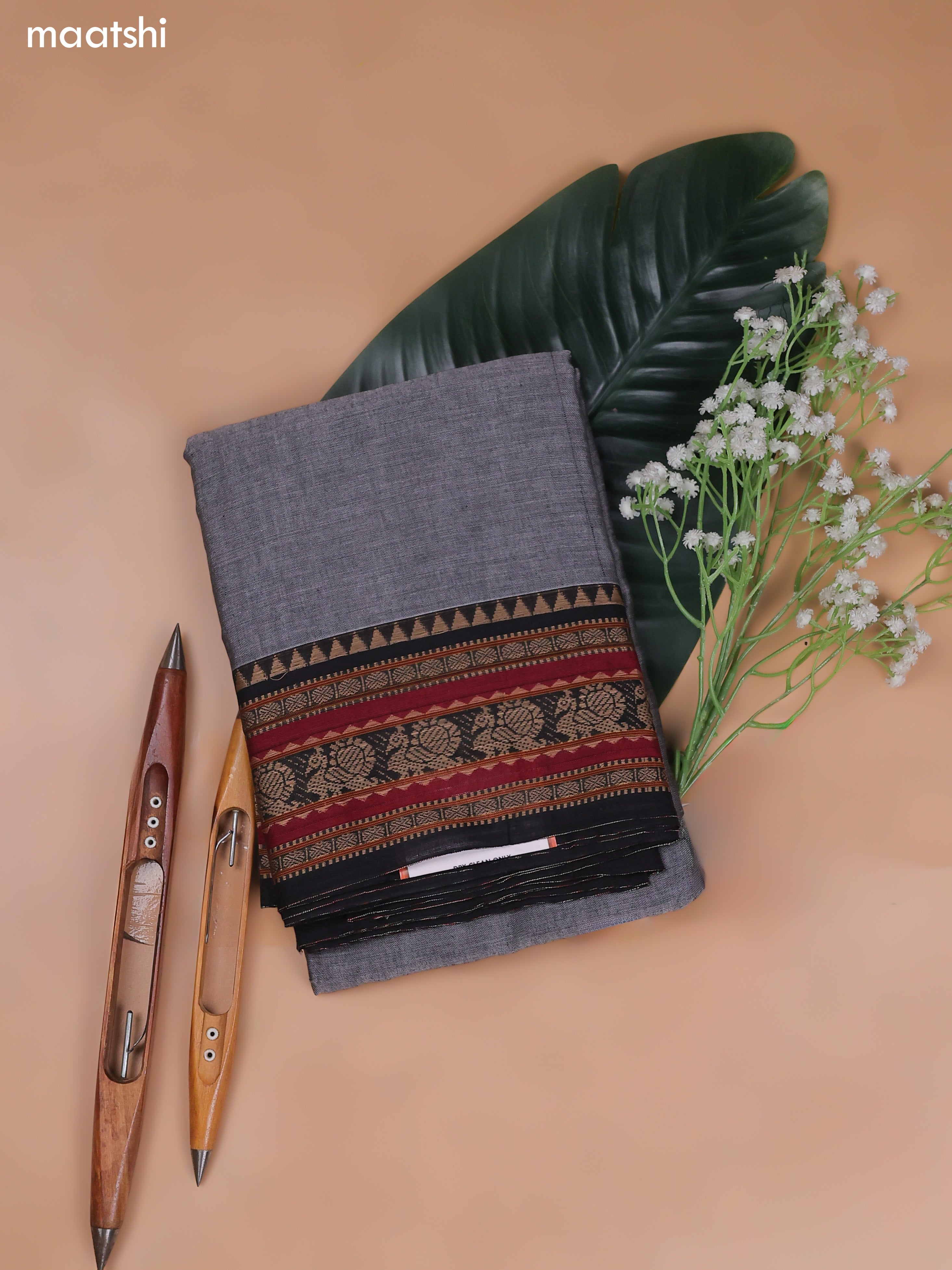 Grey Narayanpet Cotton Dress Material With Plain Body and Running Bottom & Duppata