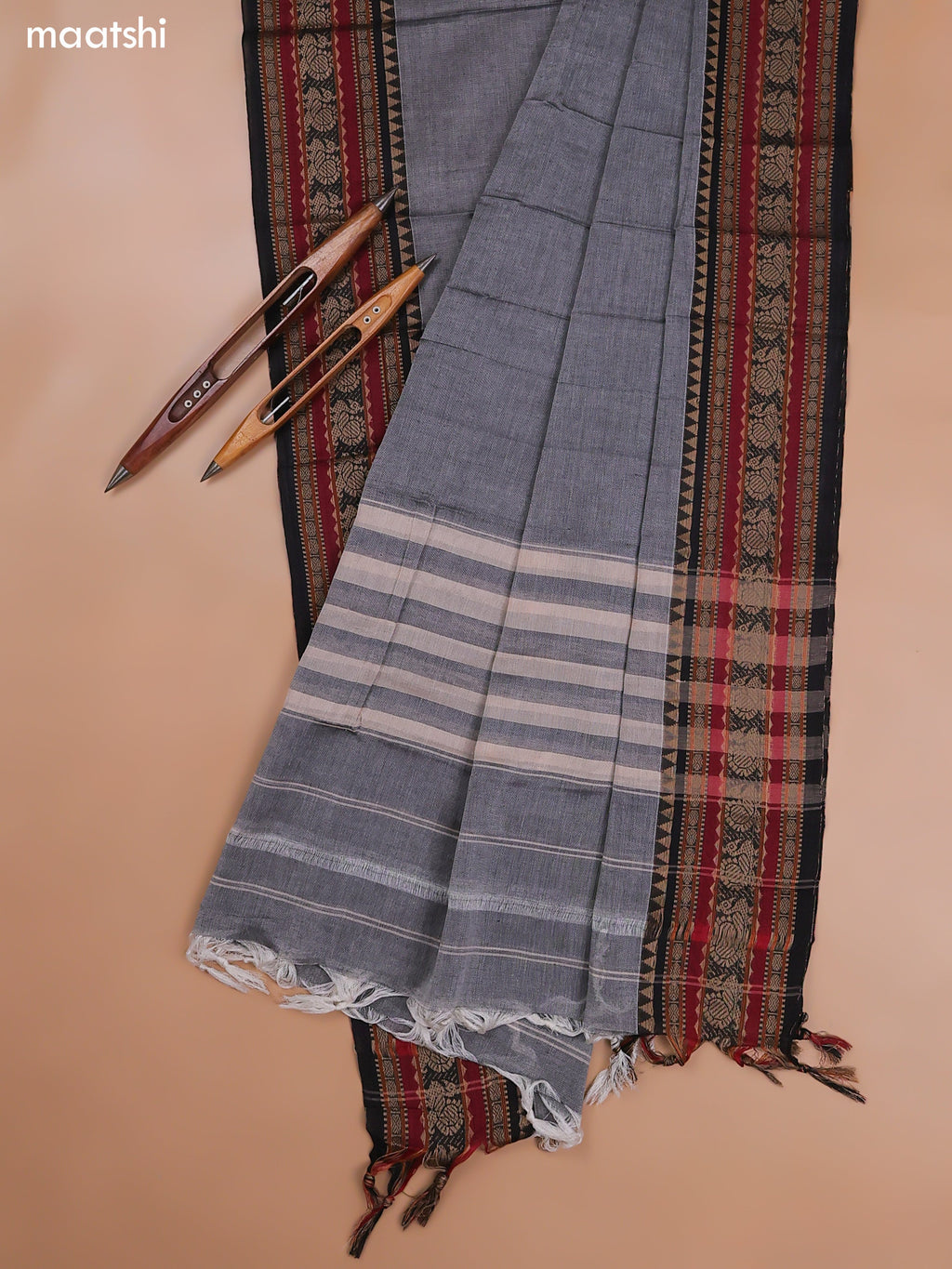 Grey Narayanpet Cotton Dress Material With Plain Body and Running Bottom & Duppata