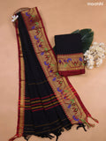 Black Narayanpet Cotton Dress Material With Plain Body and Running Bottom & Duppata