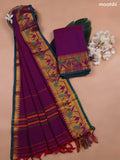 Purple Narayanpet Cotton Dress Material With Plain Body and Running Bottom & Duppata
