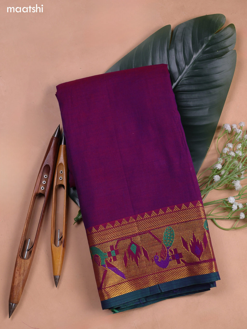 Purple Narayanpet Cotton Dress Material With Plain Body and Running Bottom & Duppata