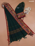 Green Narayanpet Cotton Dress Material With Plain Body and Running Bottom & Duppata