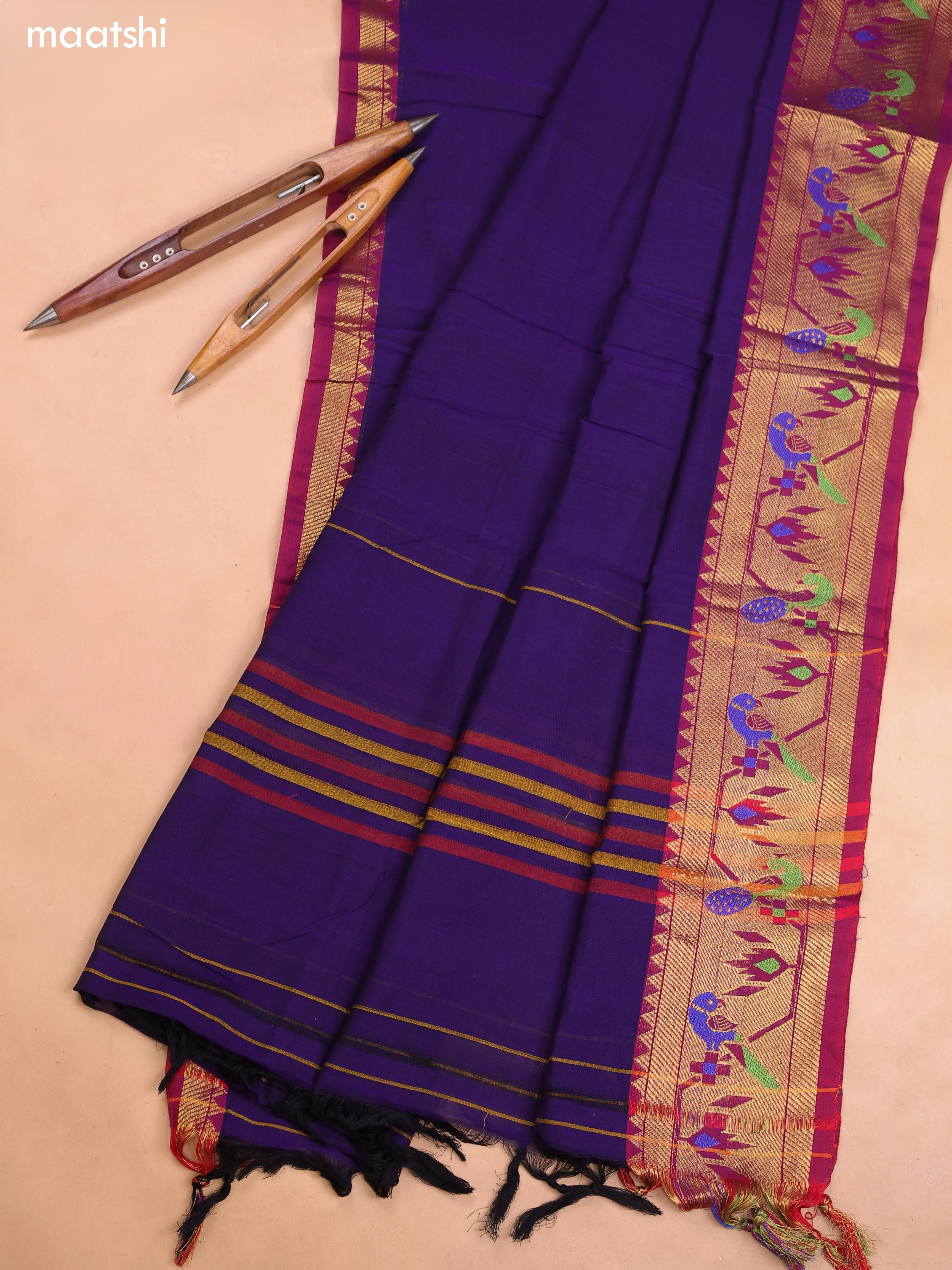 Violet Narayanpet Cotton Dress Material With Plain Body and Running Bottom & Duppata