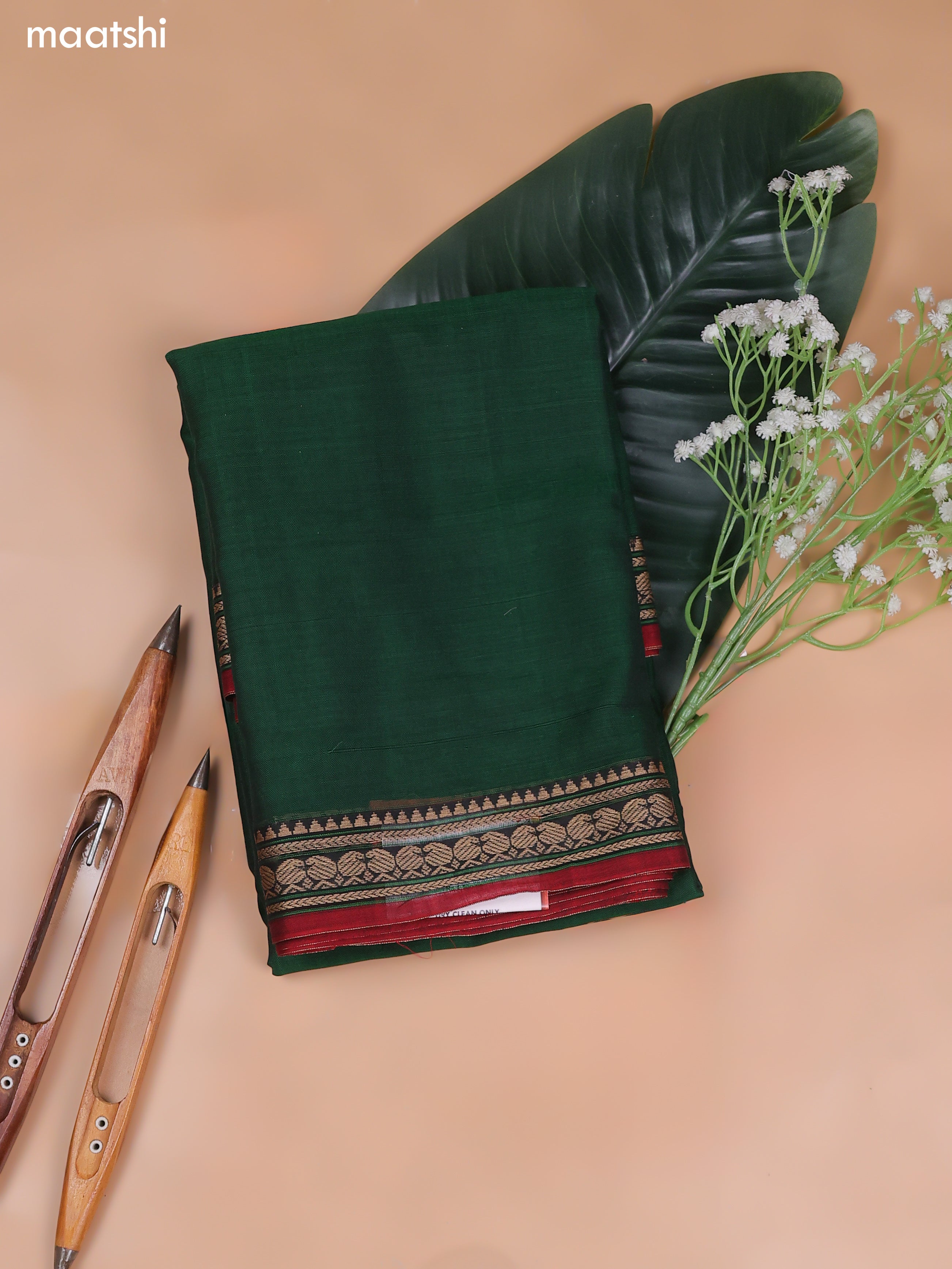 Green Narayanpet Cotton Dress Material With Plain Body and Running Bottom & Duppata